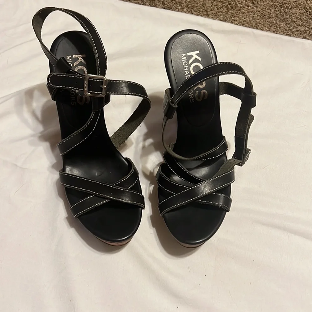 Kors Michael Kors black leather strappy sandal with cork platform